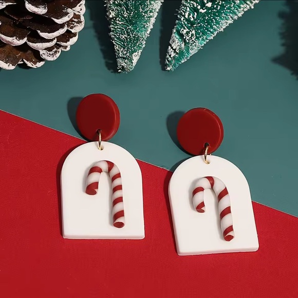 NASHY Jewelry - Candy Cane 2-tier Dangle Stud - White - Handmade Earrings